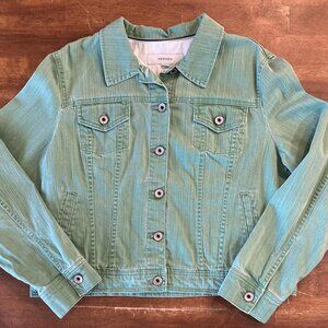 Target Merona Vintage Green Denim Cropped Jacket for Women Size Large EUC!